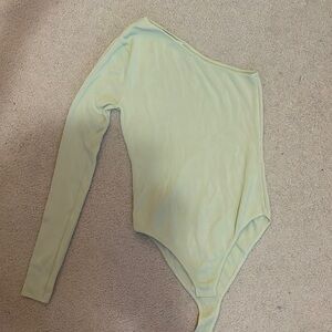 Zara light green one shoulder long sleeve bodysuit